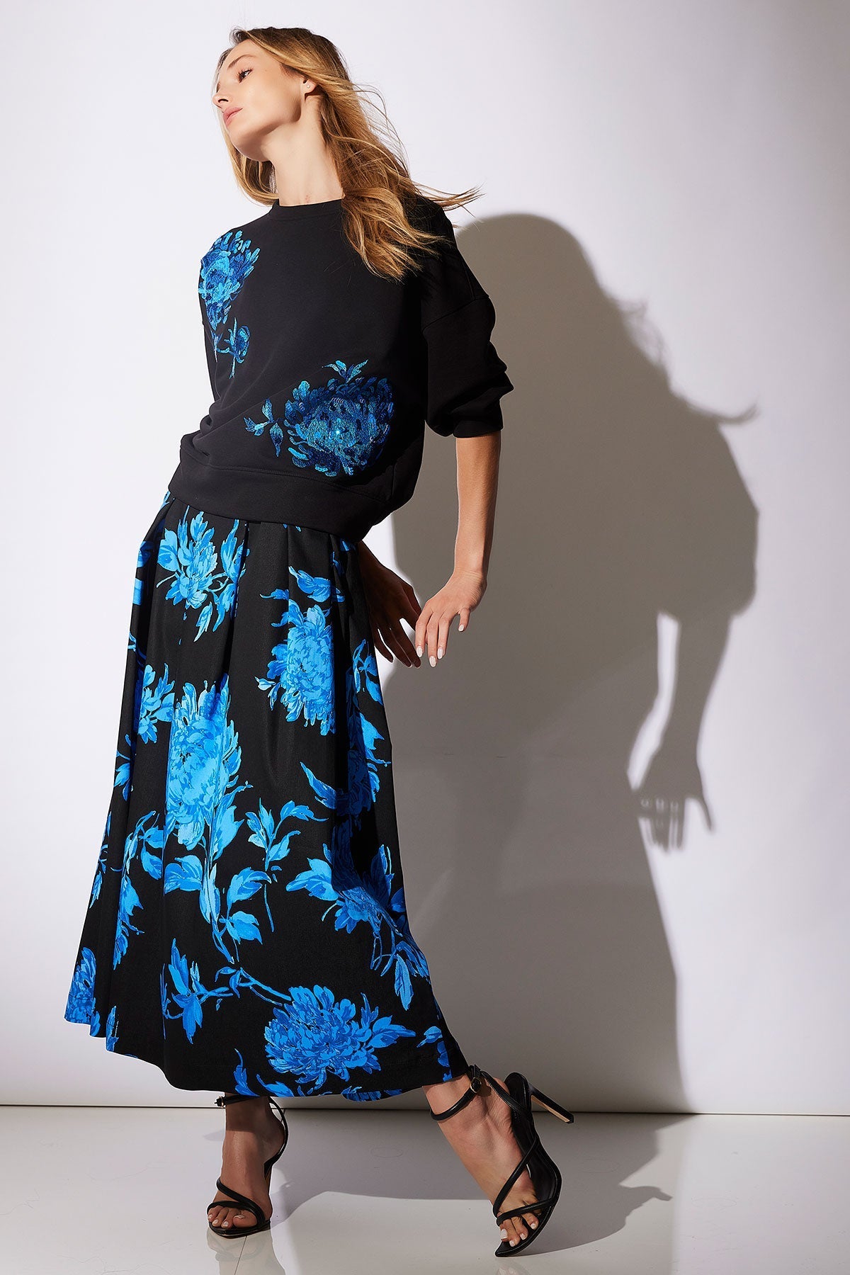 Buy Miyako Printed Cotton Chino Maxi Skirt online Aster Blue