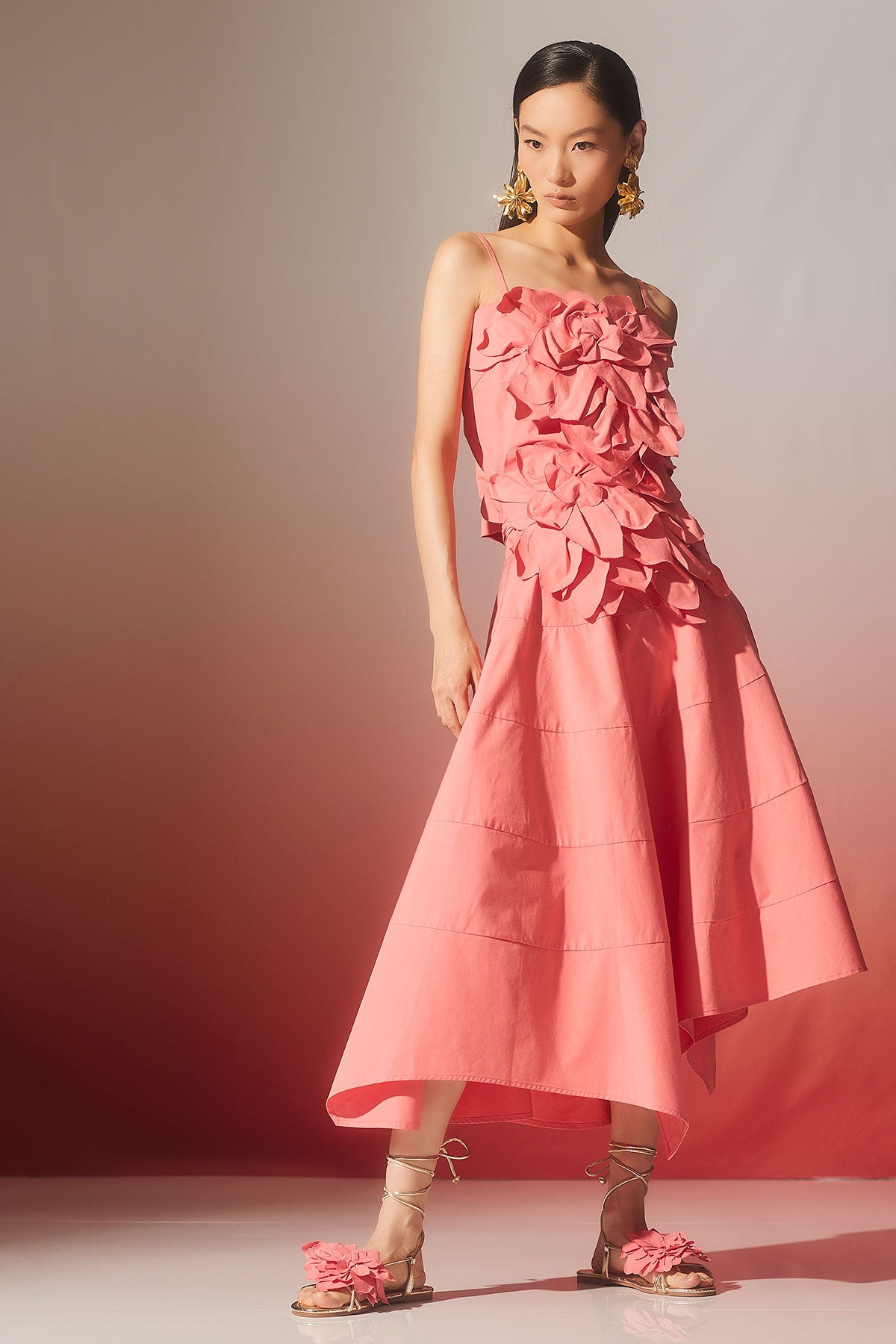 Tech Cotton Taffeta Origami Spiral Skirt Flamingo Pink