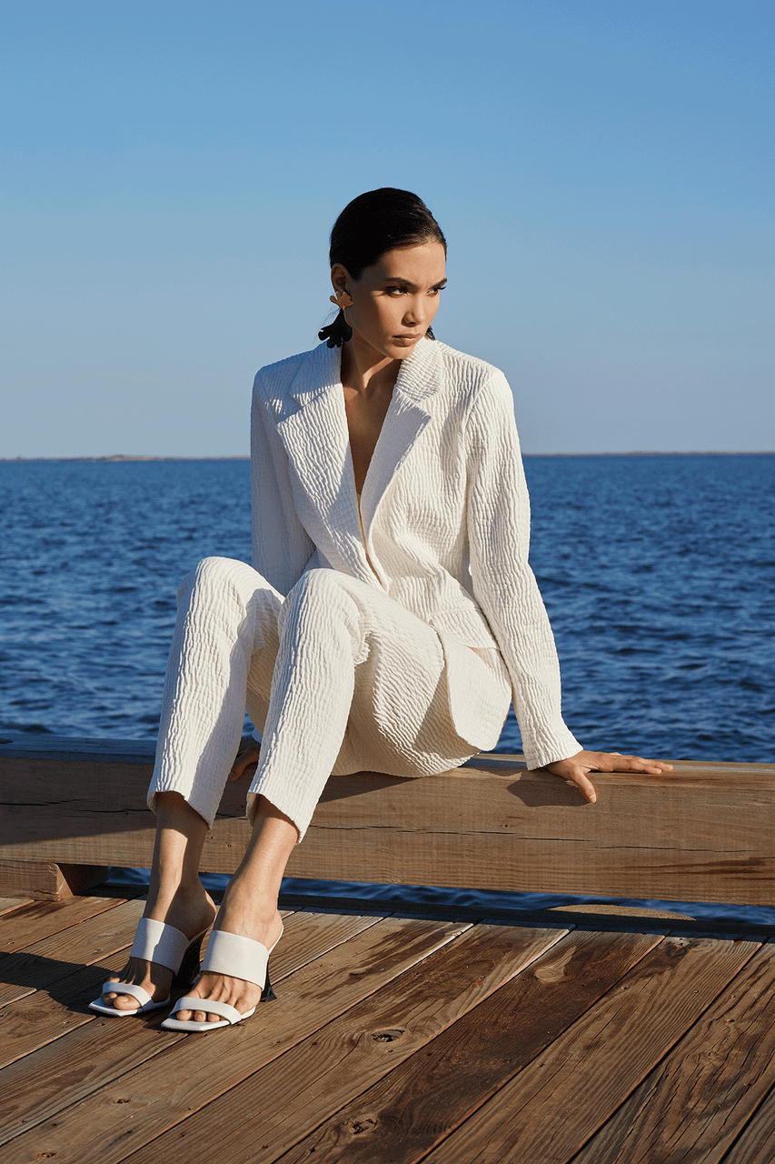 Buy Textured Cotton Jacquard Ankle Pants in White Online White