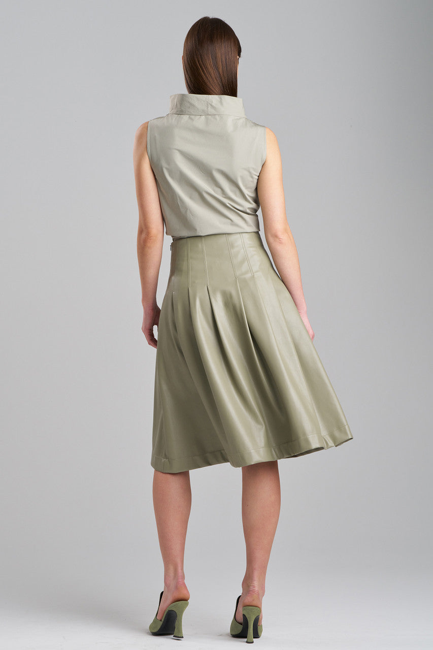 Buy Vegan Luxe Lambskin A-line Pleated Skirt in Light Sage Online Light Sage