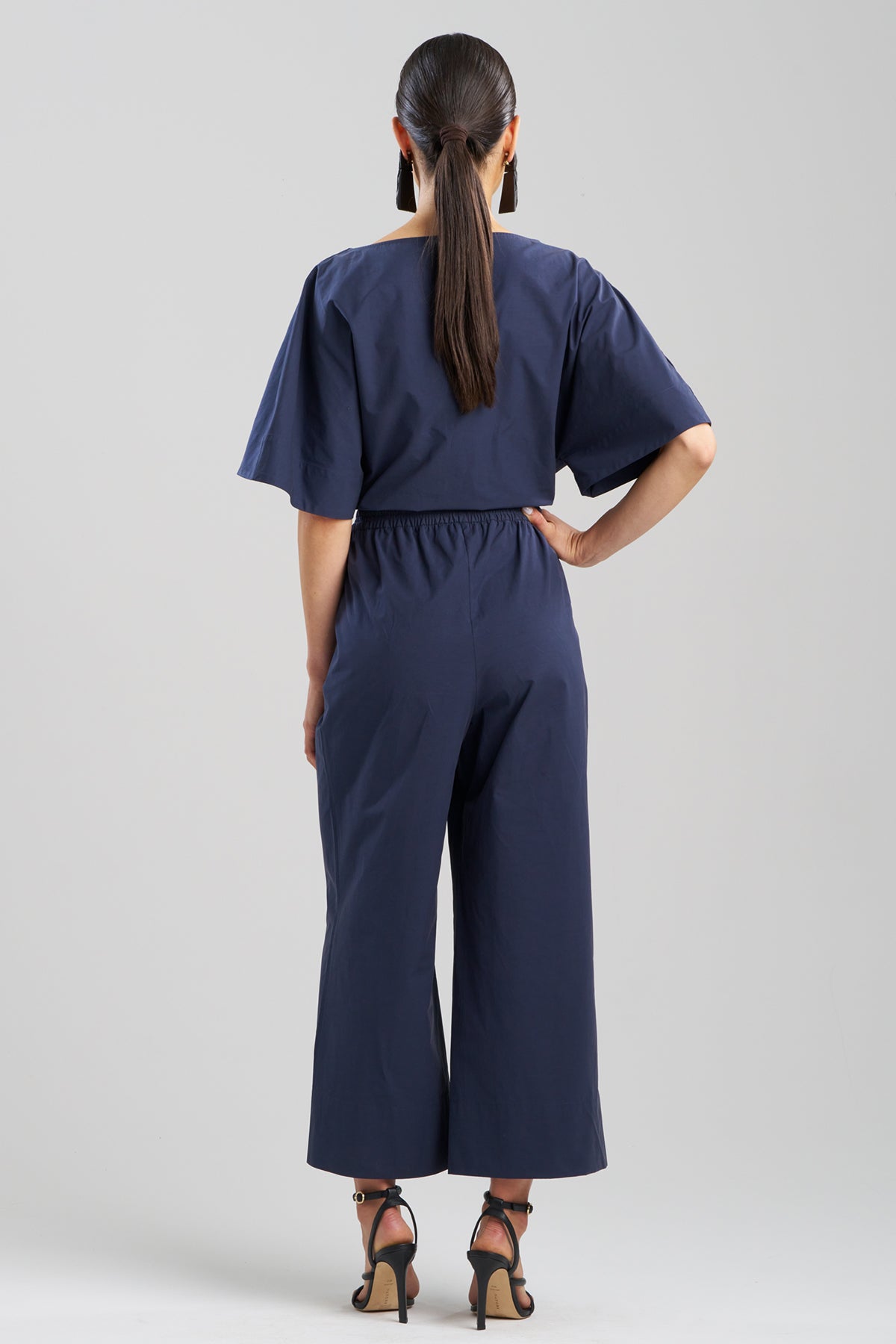 Tech Cotton Taffeta Pull Over Cropped Pants in Navy Blue Midnight Navy