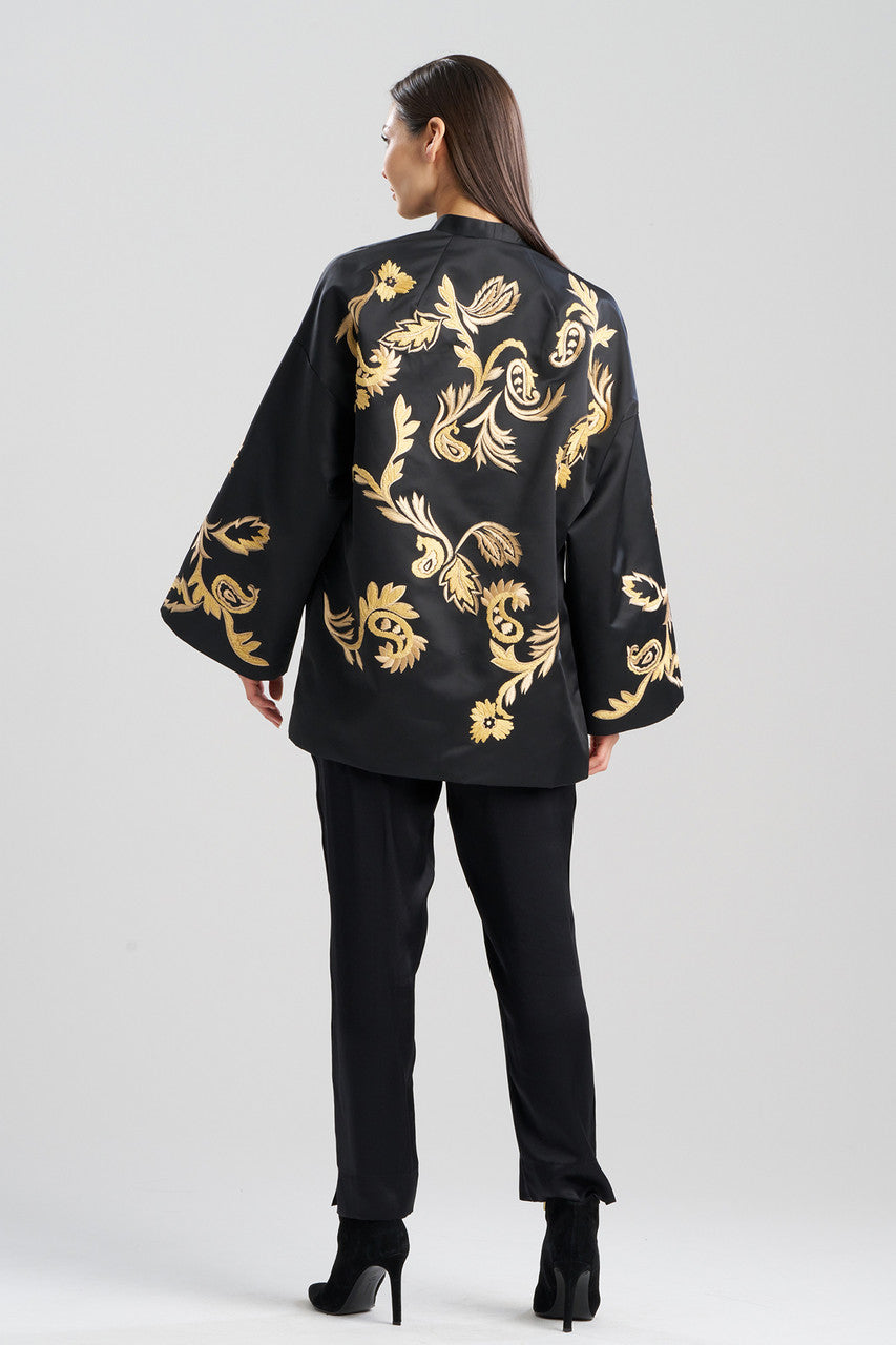 Buy Duchess Satin Embroidered Coat in Black Online Black