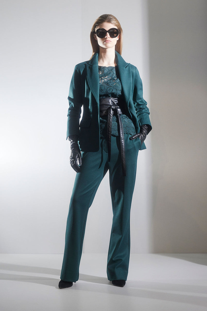 Buy Double Jersey Two Button Lapel Blazer in Bottle Green Online Bottle Green