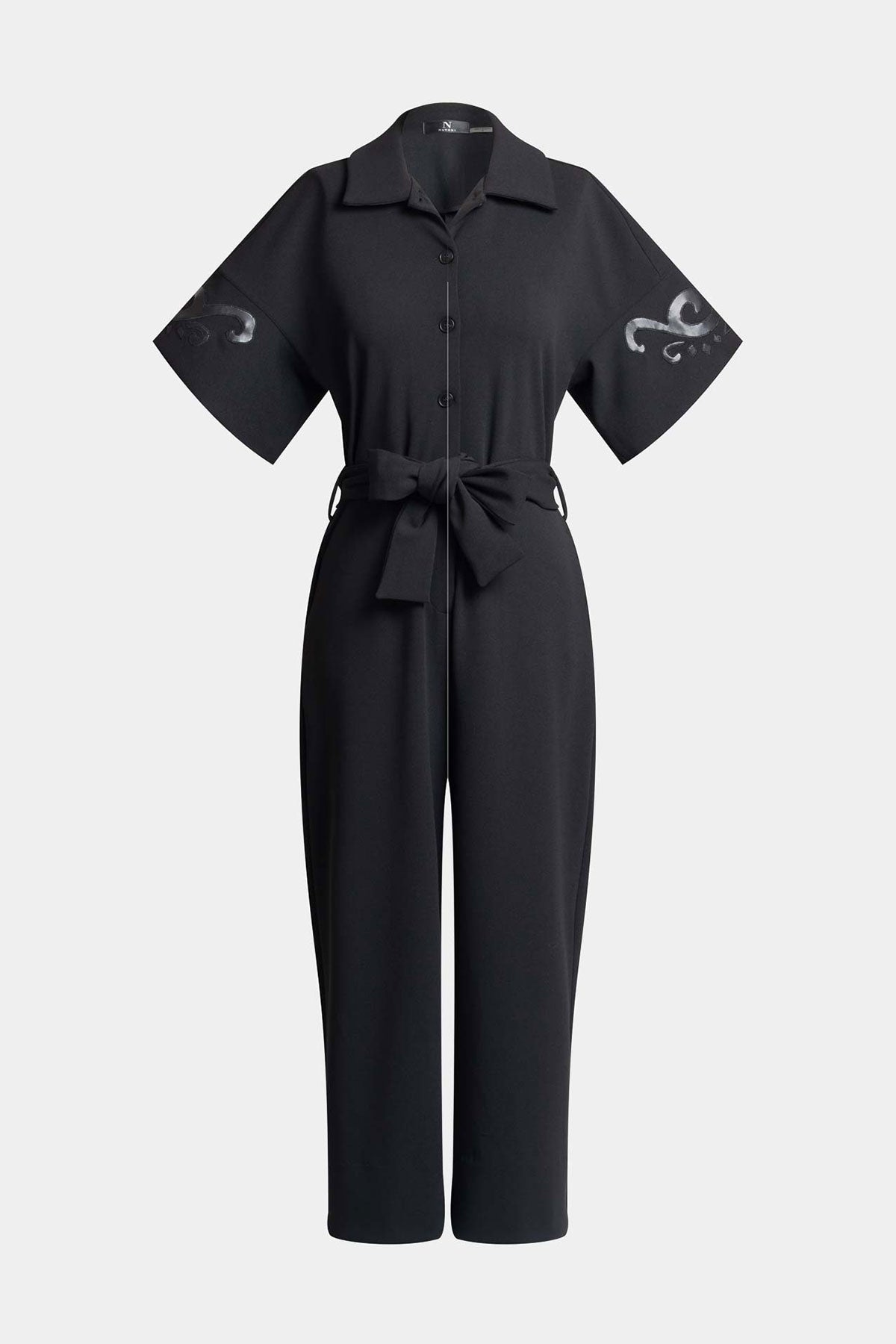 Knit Crepe Embellished Jumpsuit Black