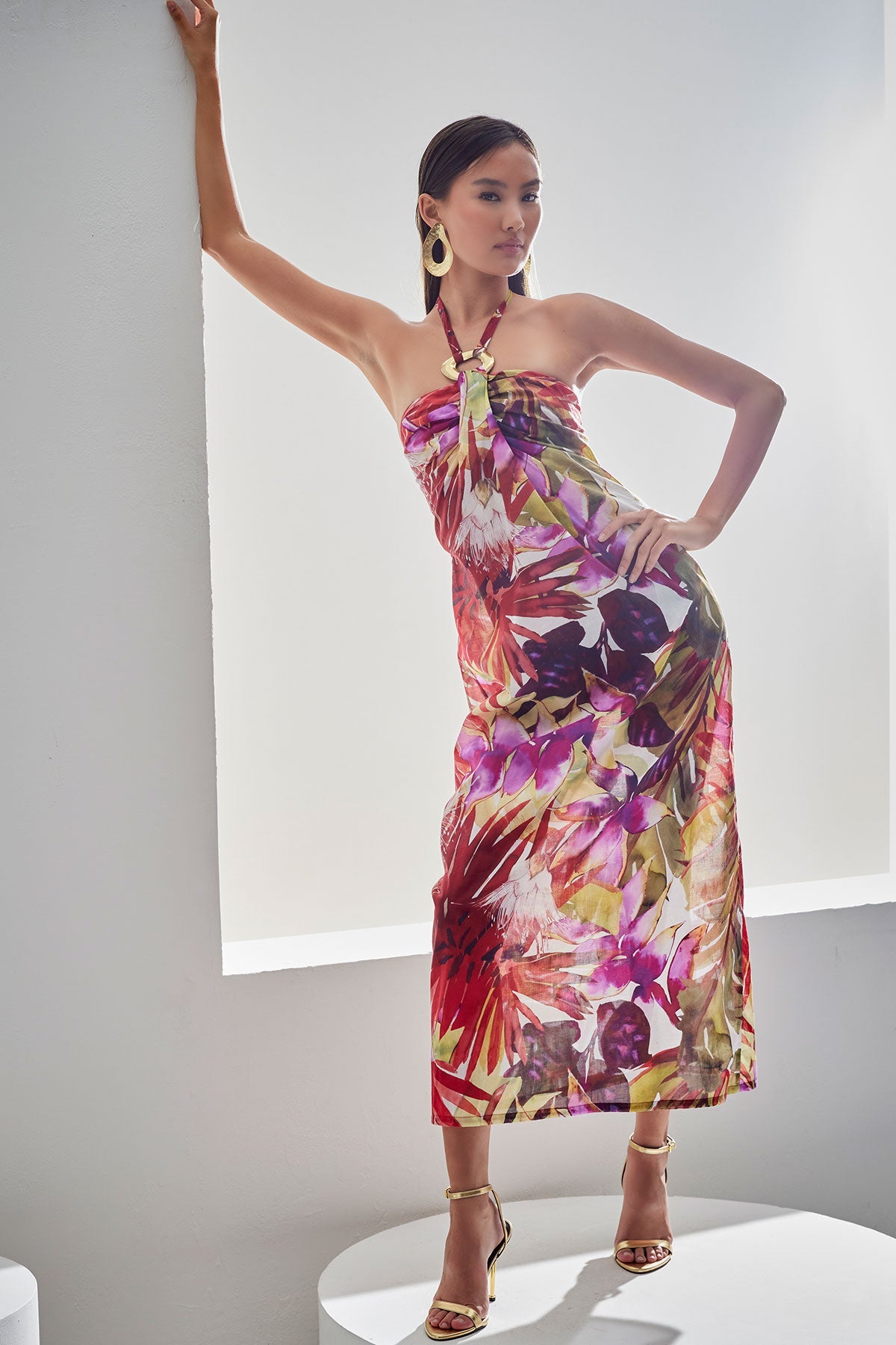 Rainforest Cotton Maxi Halter Dress Multi