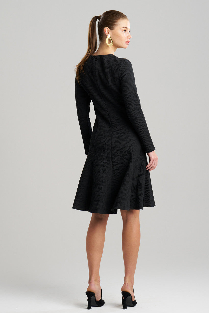 Buy Textured Cotton Jacquard Midi Dress in Black Online Black