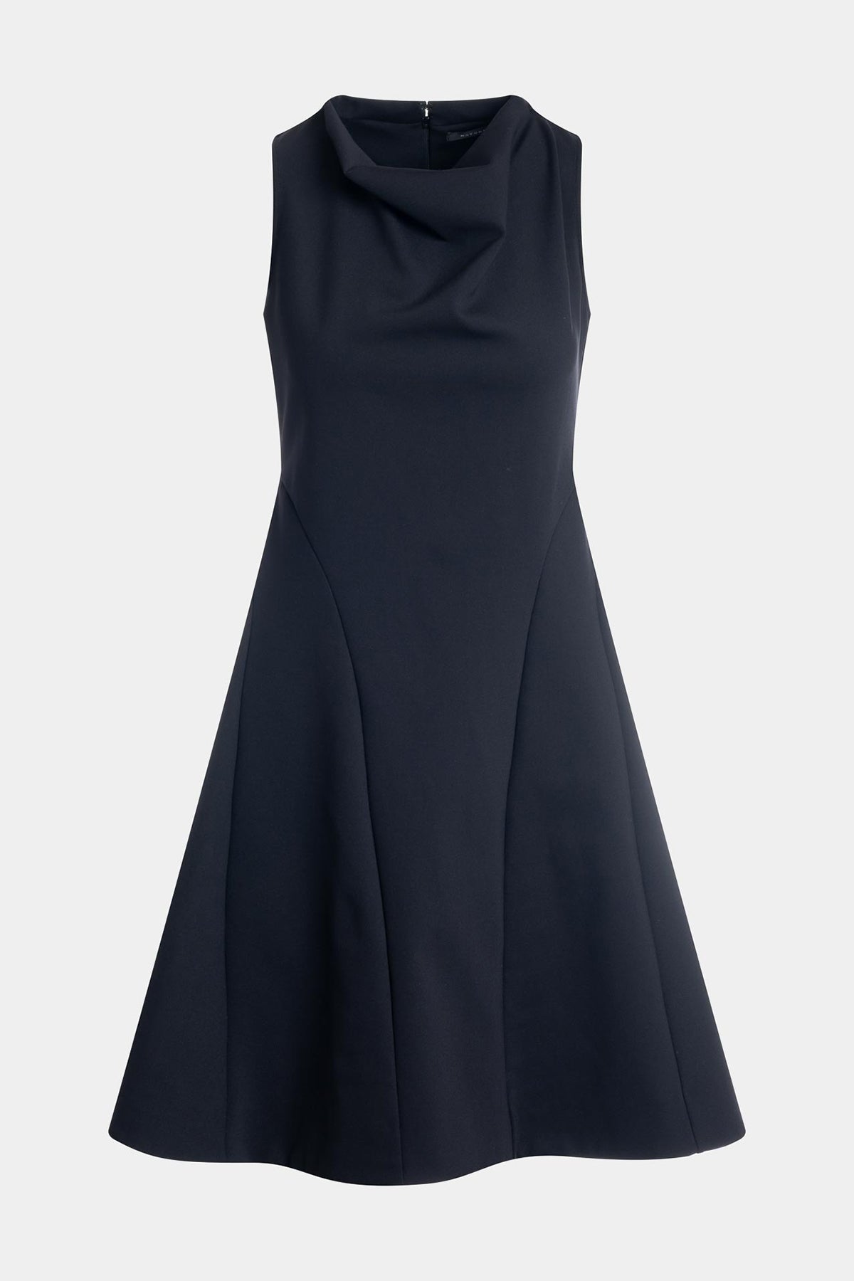 Techno Crepe Fit & Flare Funnel Neck Dress Black