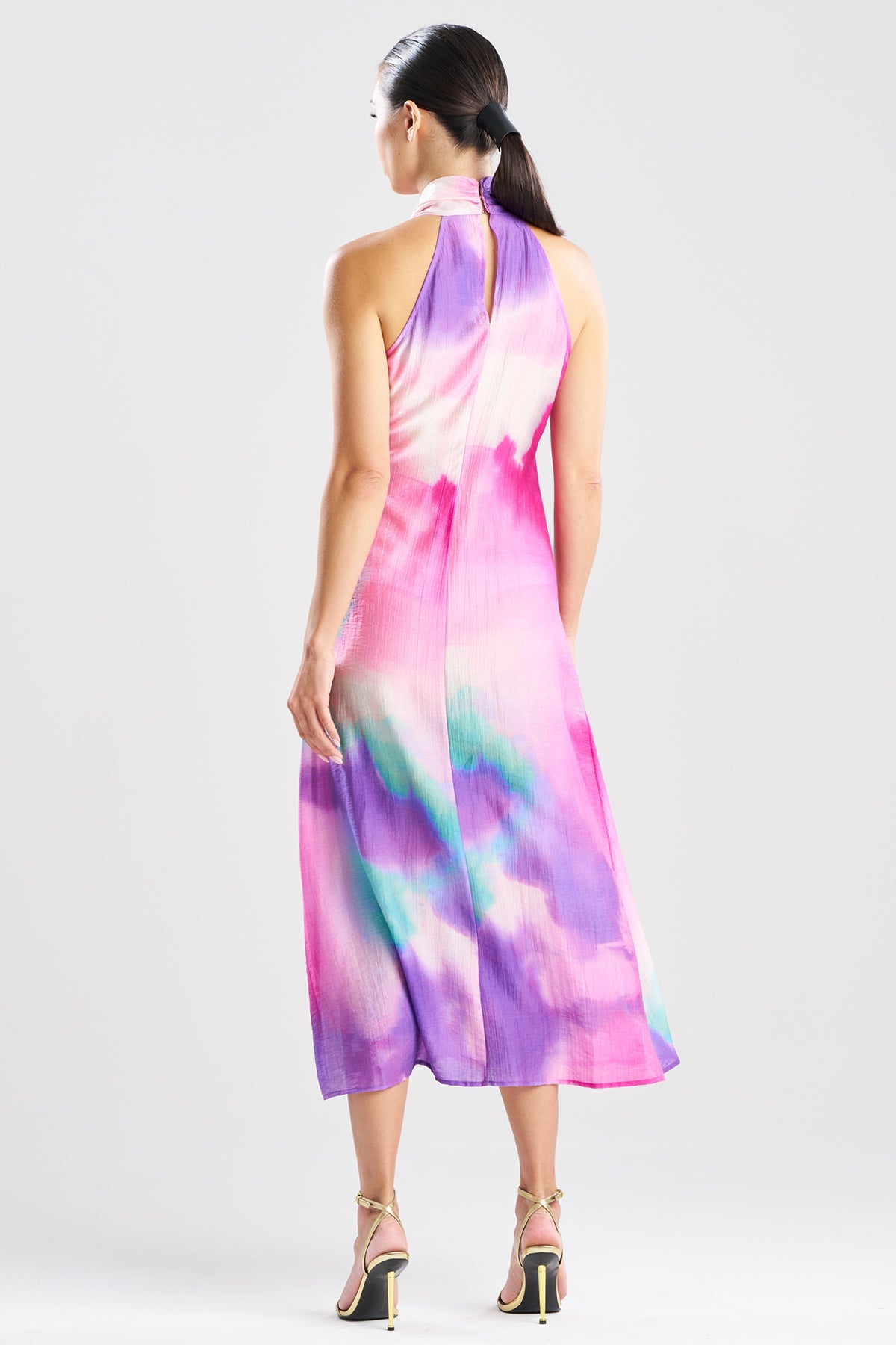 Watercolor Sheer Texture Halter Maxi Dress Pink