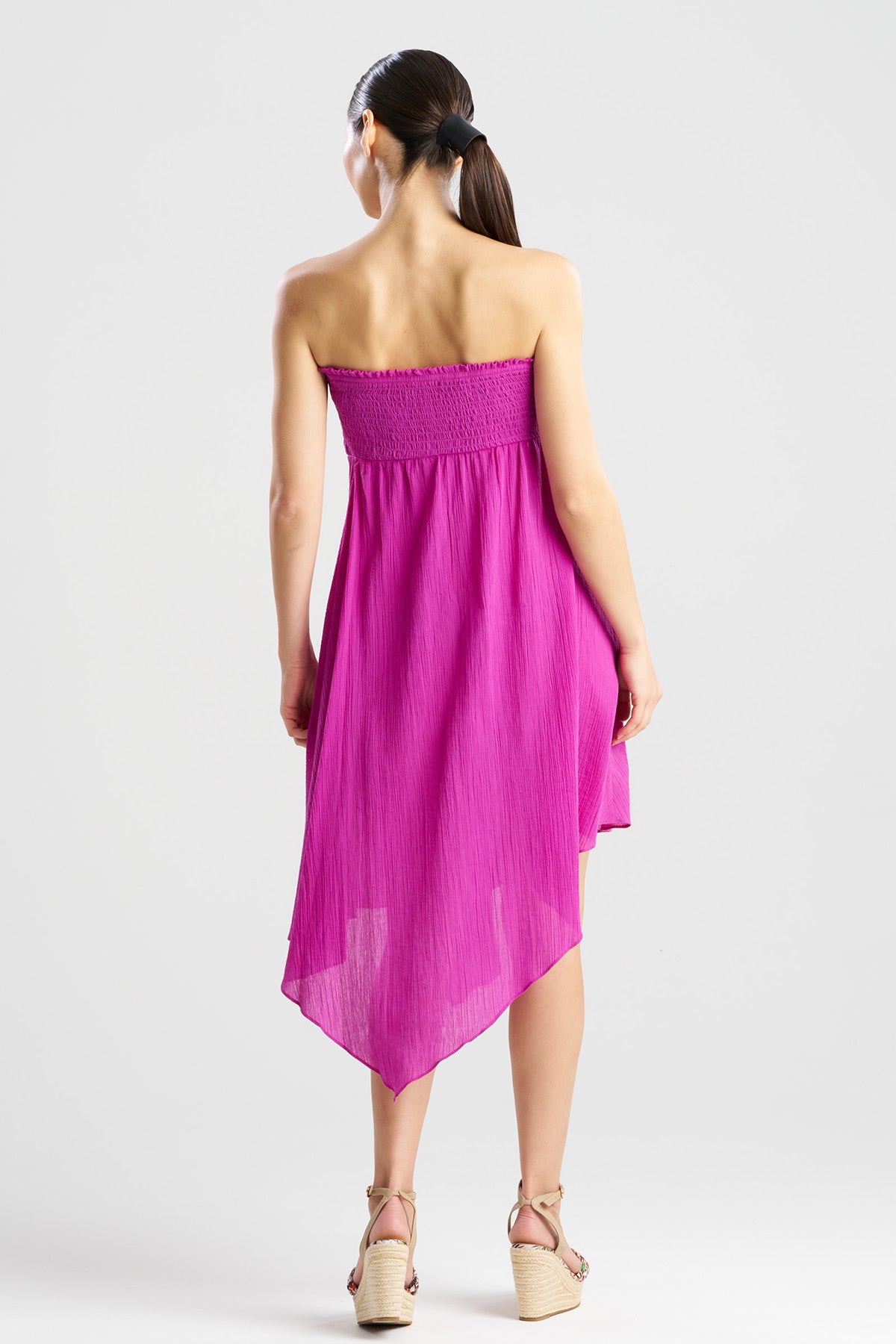 Cotton Gauze Bandeau Dress Magenta