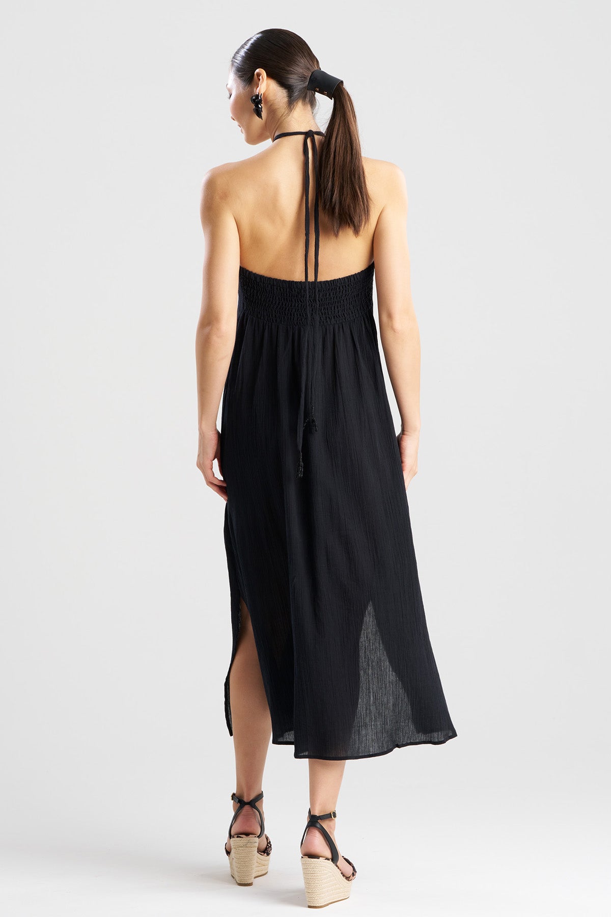 Buy Cotton Gauze Halter Dress online Black