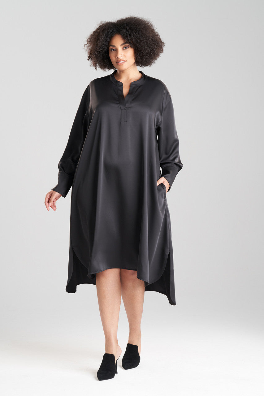 Buy Luxe Charmeuse Oversized Shirtdress in Black Online Black