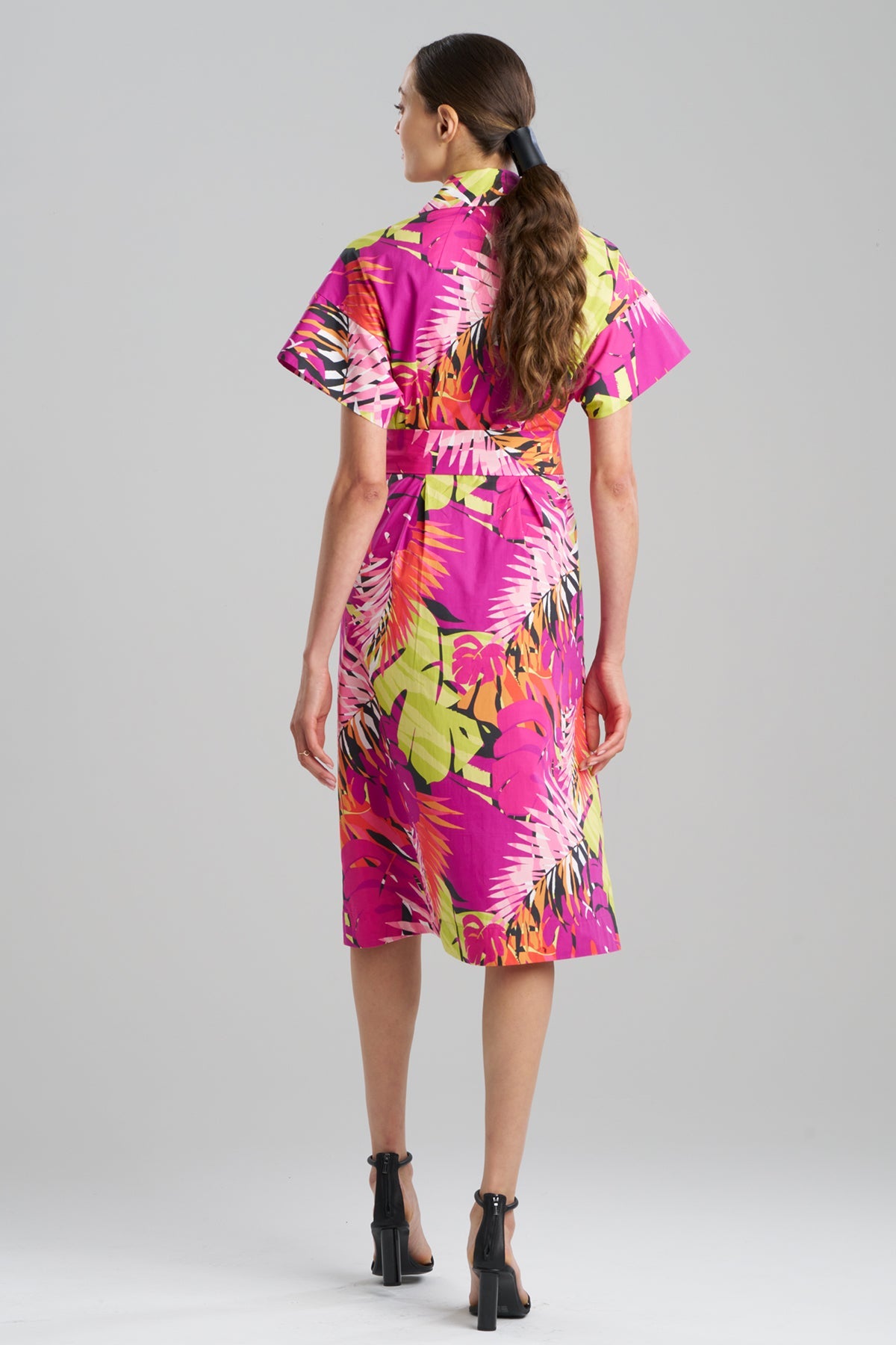 Palms Cotton Poplin Shirtdress Fuchsia