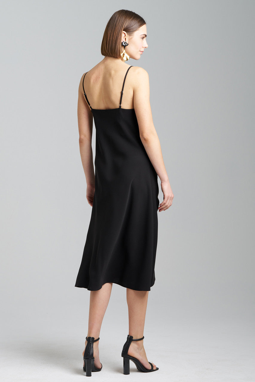 Buy Solid Crepe Embroidered Slip Dress in Black Online Black