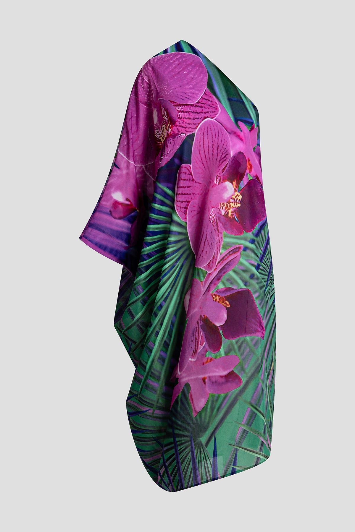 Orchid Silk Cotton Voile One Shoulder Beaded Caftan Multi