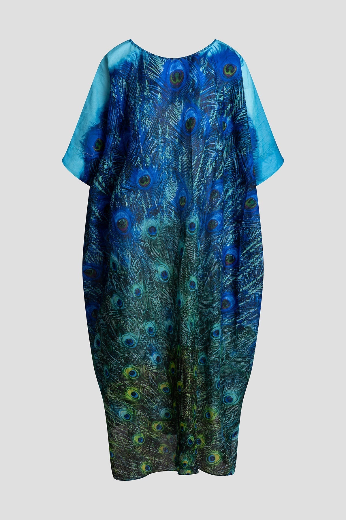Peacock Cotton Voile Beaded Caftan Teal
