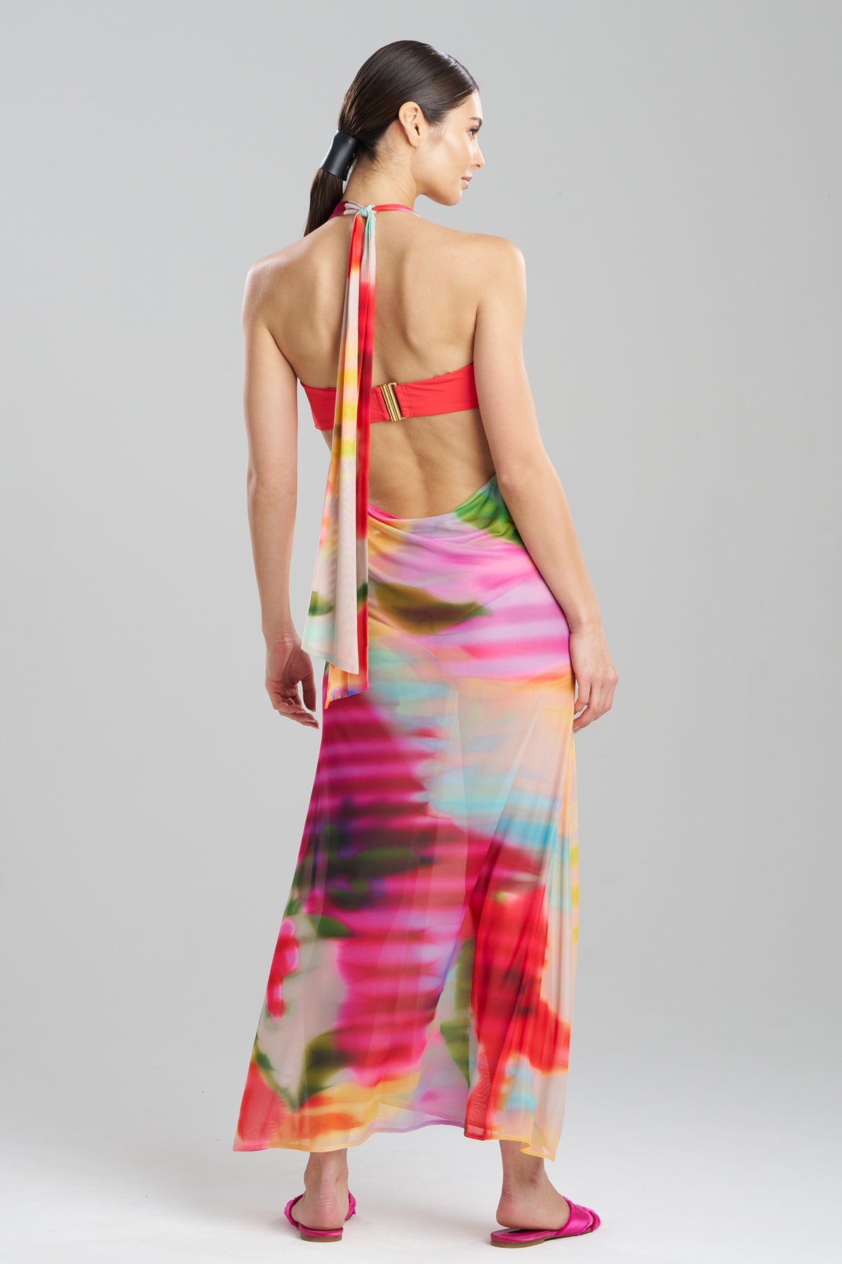 Floral Mirage Printed Mesh Halter Dress Multi
