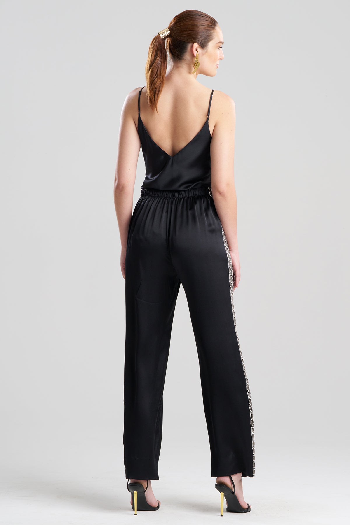 Couture Nara Embroidered Silk Pants Black/White