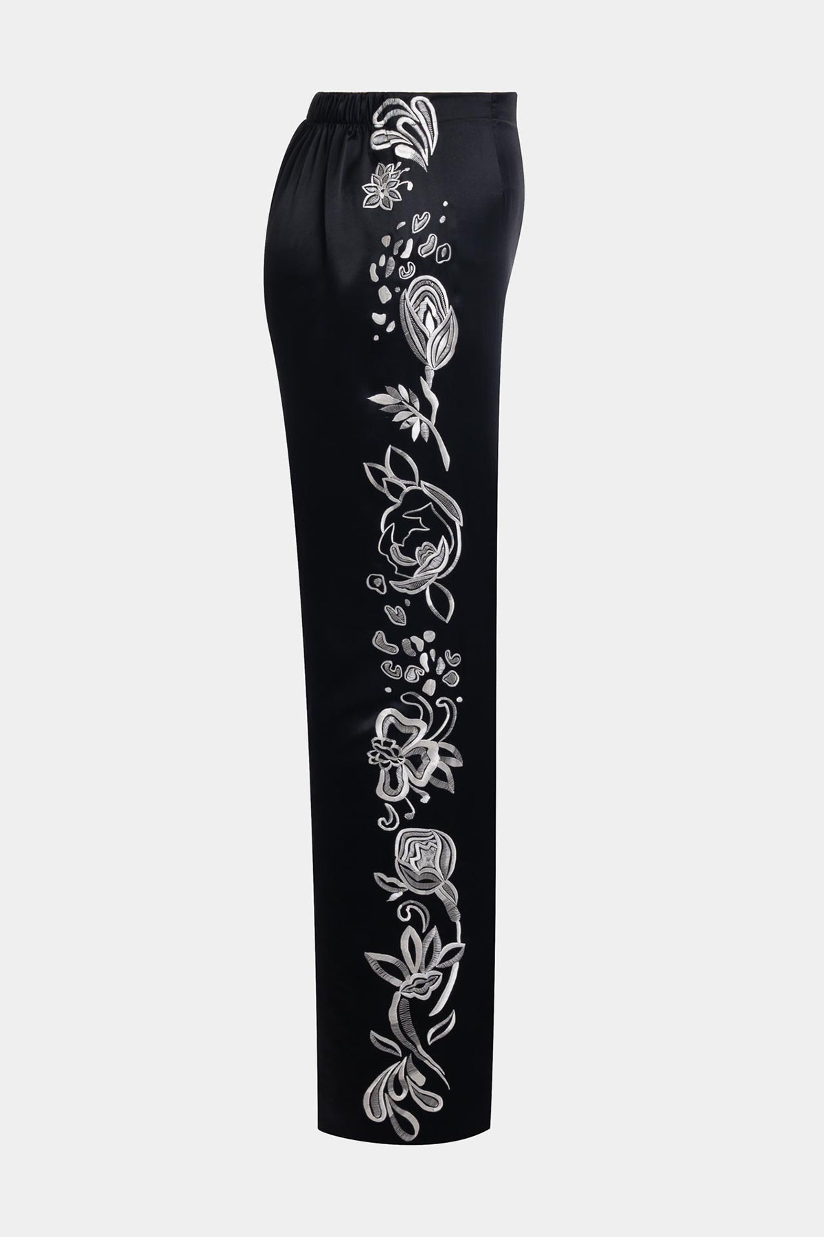 Couture Nouveau Embroidered Silk Pants Black