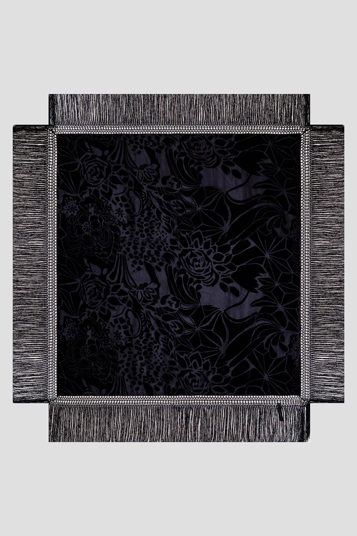 Couture Burnout Velvet Fringe Shawl Black