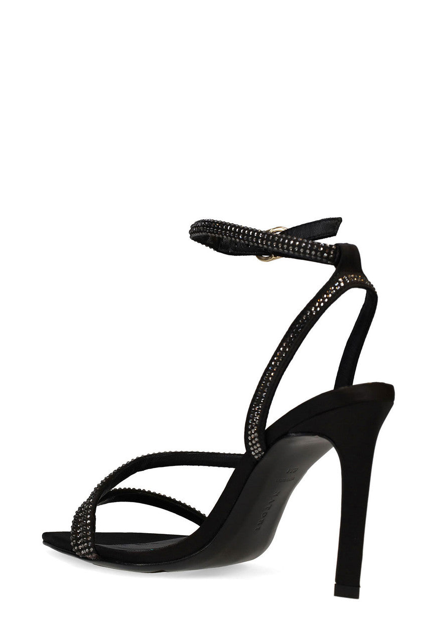 Buy Reiki Satin Embellished Ankle Strap Heel in Black Online Black