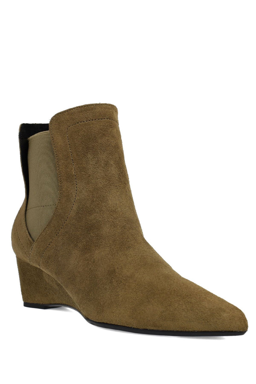 Buy Gaisha-Su Suede Wedge Bootie in Olive Online Olive