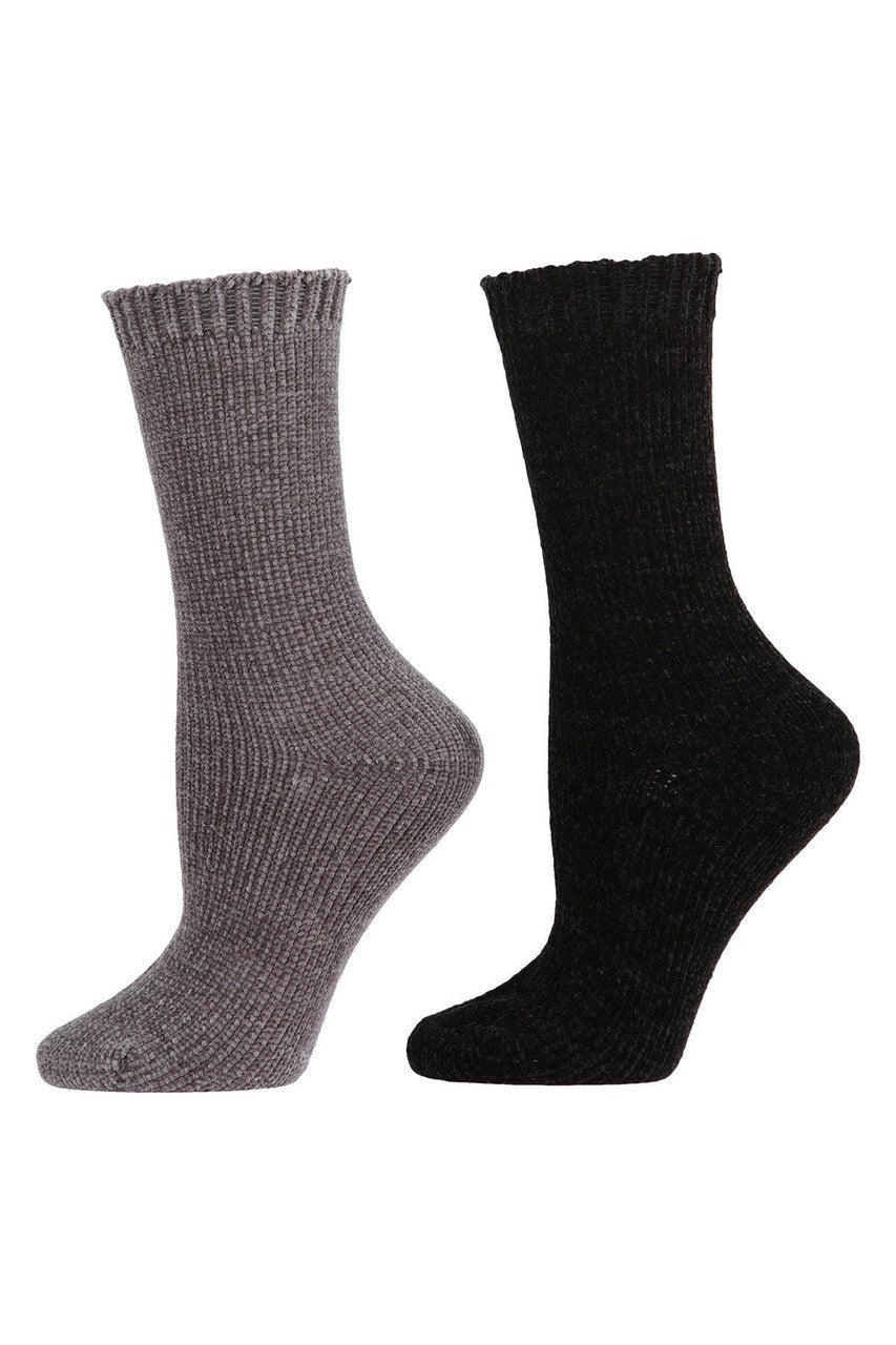 Buy Chenille Solid Crew Socks - 2 Pair Pack in Black/Gray Online Black/Gray