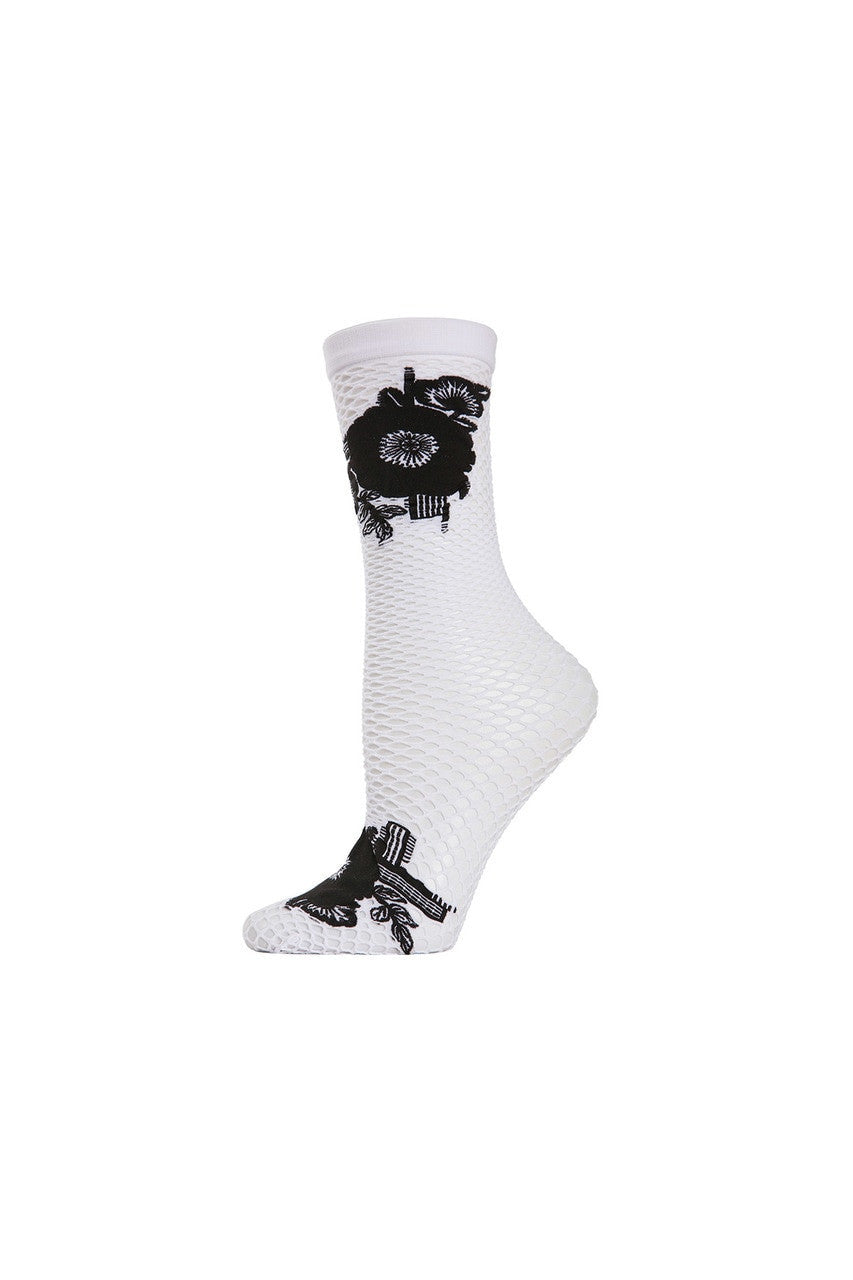 Buy Floral Applique Net Crew Socks in White Online White