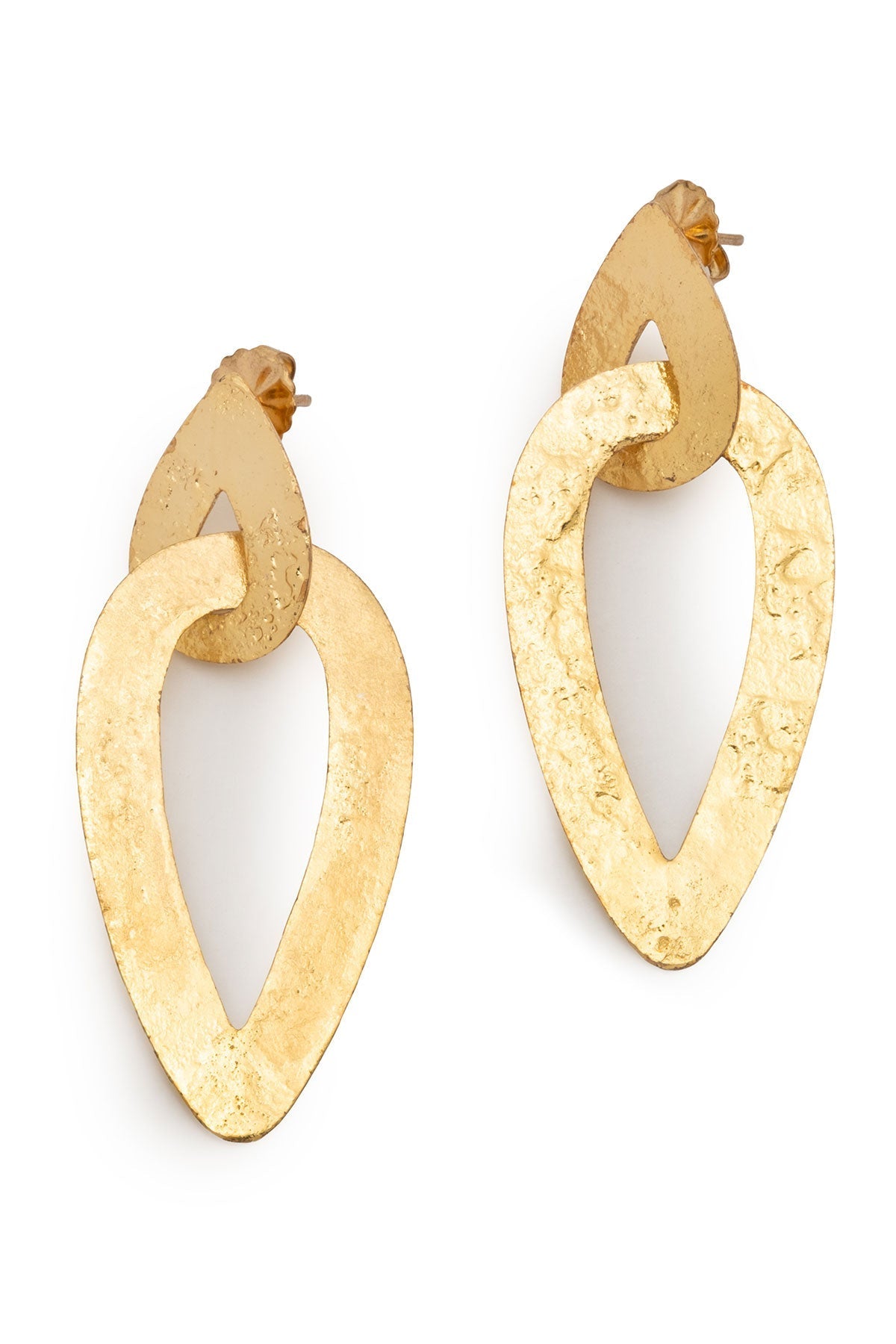 Hammered Gold Plated Interlinked Drop Pierced Earrings Gold