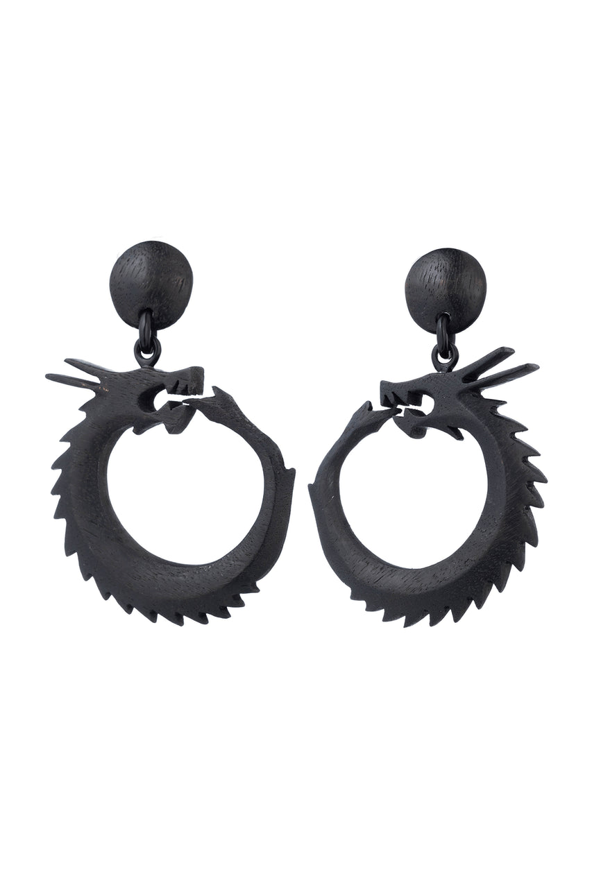 Buy Buffalo Horn Dragon Drop Earrings in Black Online Black