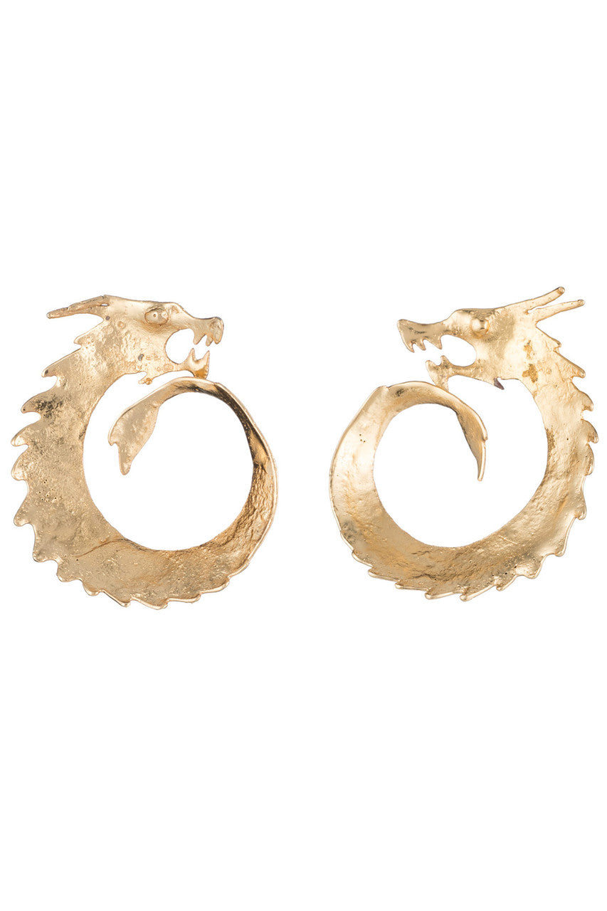 Buy Hammered Brass Dragon Swirl Clip Earrings in Gold Online Gold