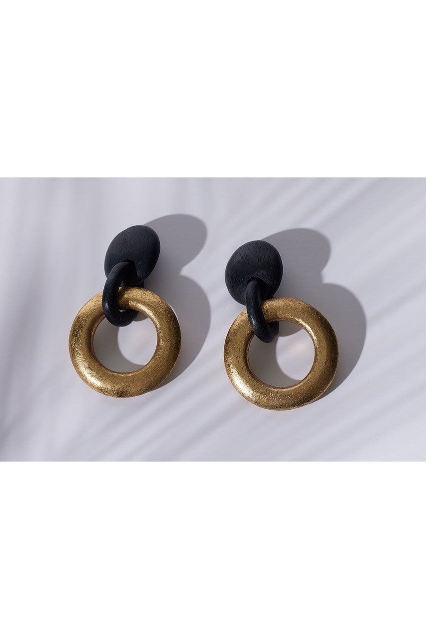 Buy Acacia Wood and Gold Plated Hoop Earrings in Black/Gold Online Black/Gold