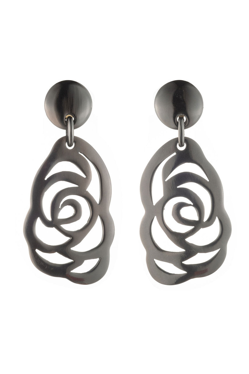 Buy Buffalo Horn Floral Scroll Drop Earrings in Black Online Black
