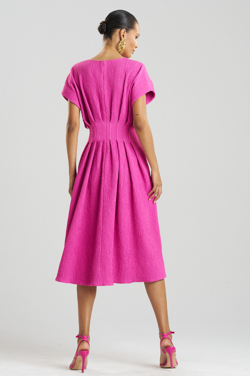 Buy Textured Cotton Jacquard Pleated Dress in Bright Berry Online Bright Berry