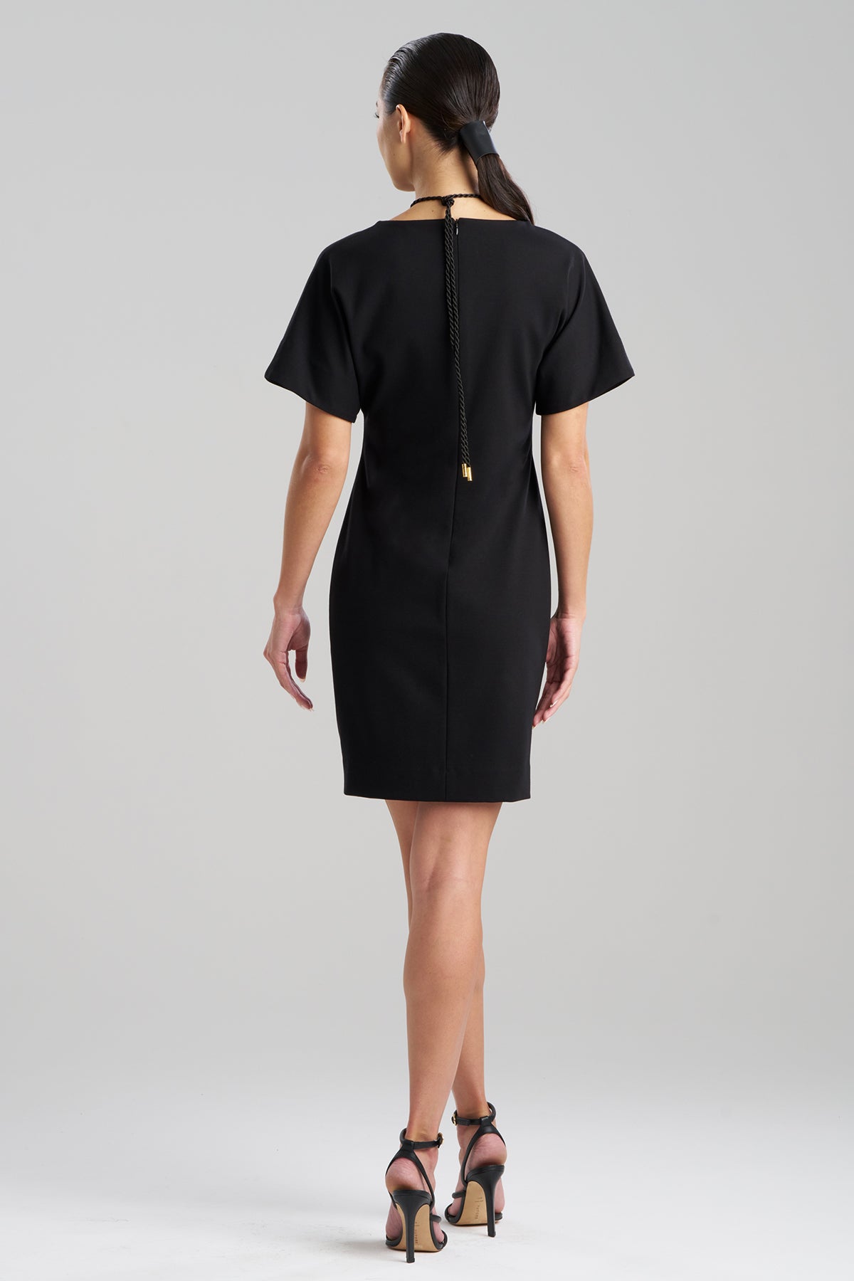 Compact Knit Short Sleeve Sheath Dress Black