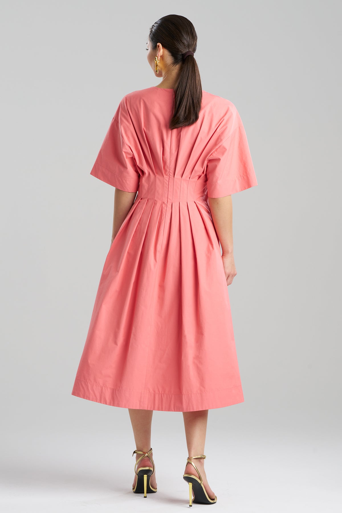 Tech Cotton Taffeta V-Neck Dress Flamingo Pink