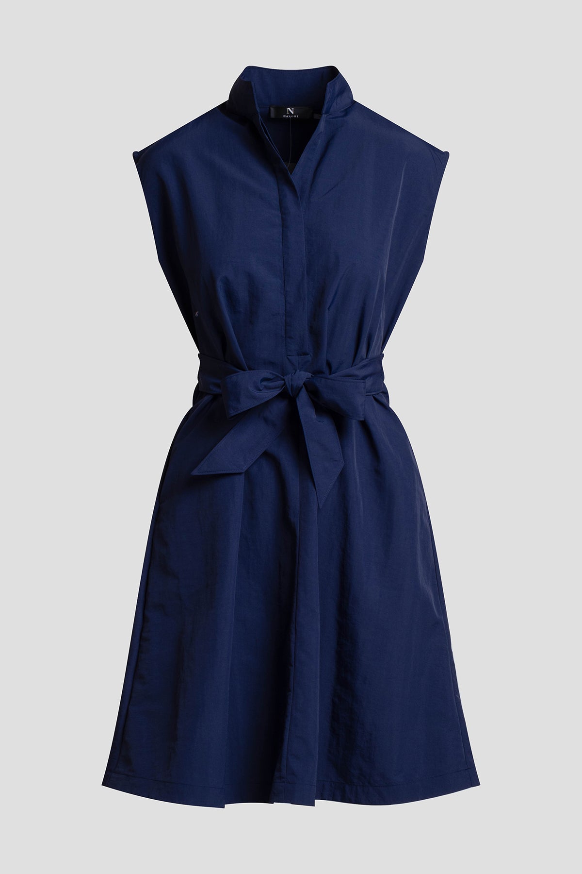 Solid Taffeta Tie Front Dress Navy