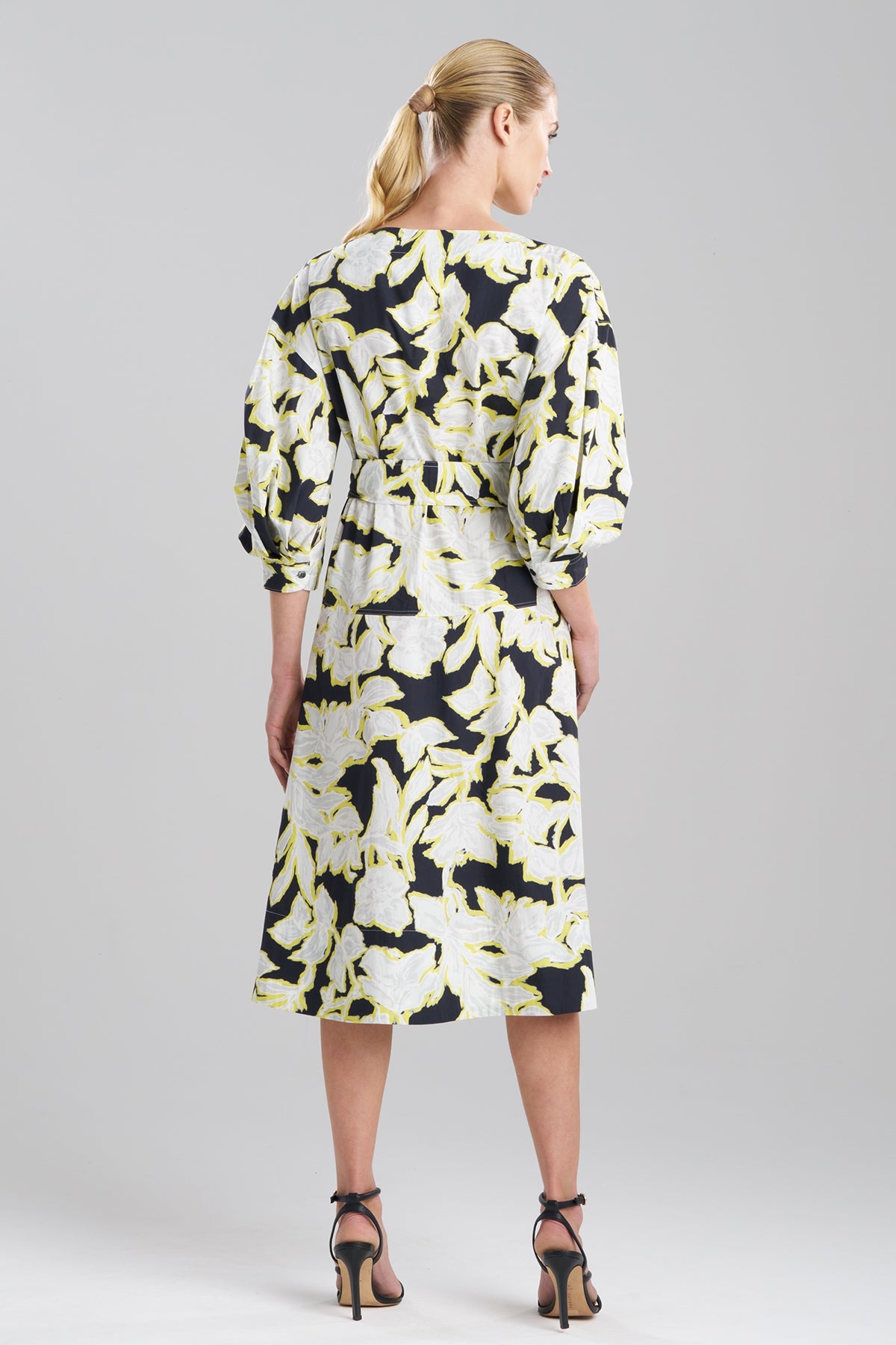 Misty Floral Cotton Boatneck Dress Black