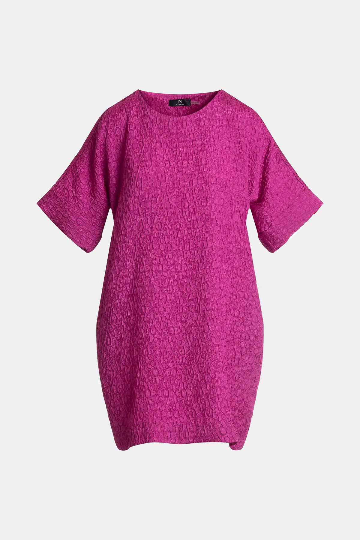 Floral Crinkle Jacquard T-Shirt Dress Fuchsia