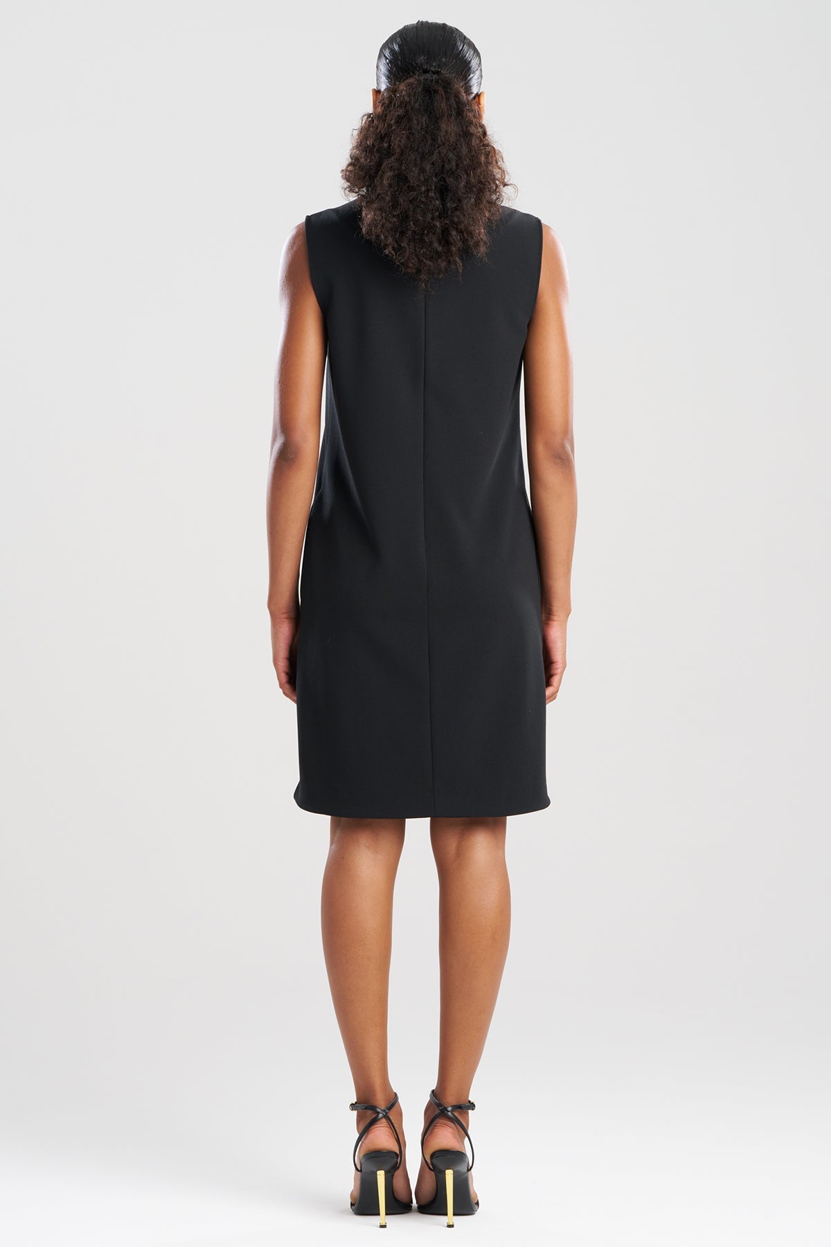Solid Knit Crepe Embellished Shift Dress Black