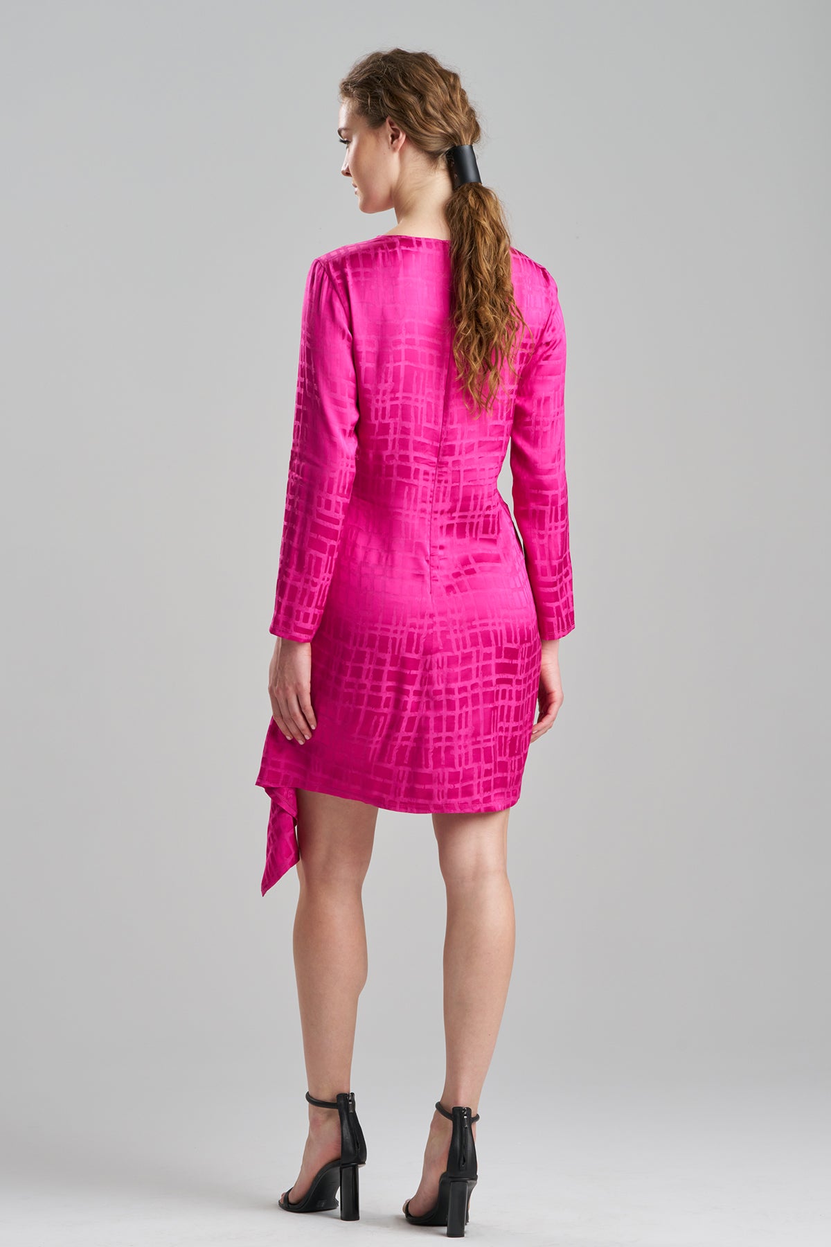 Fluid Geo Jacquard Side Draped Dress Rose Pink