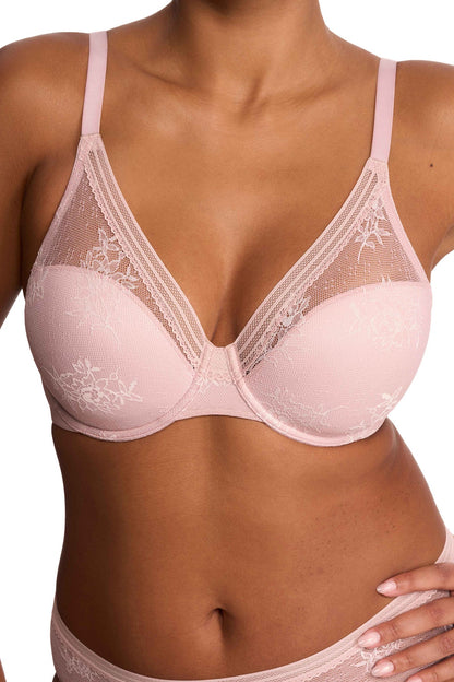 Love Lace Full Coverage Plunge T-Shirt Bra Pink Pearl/Warm White