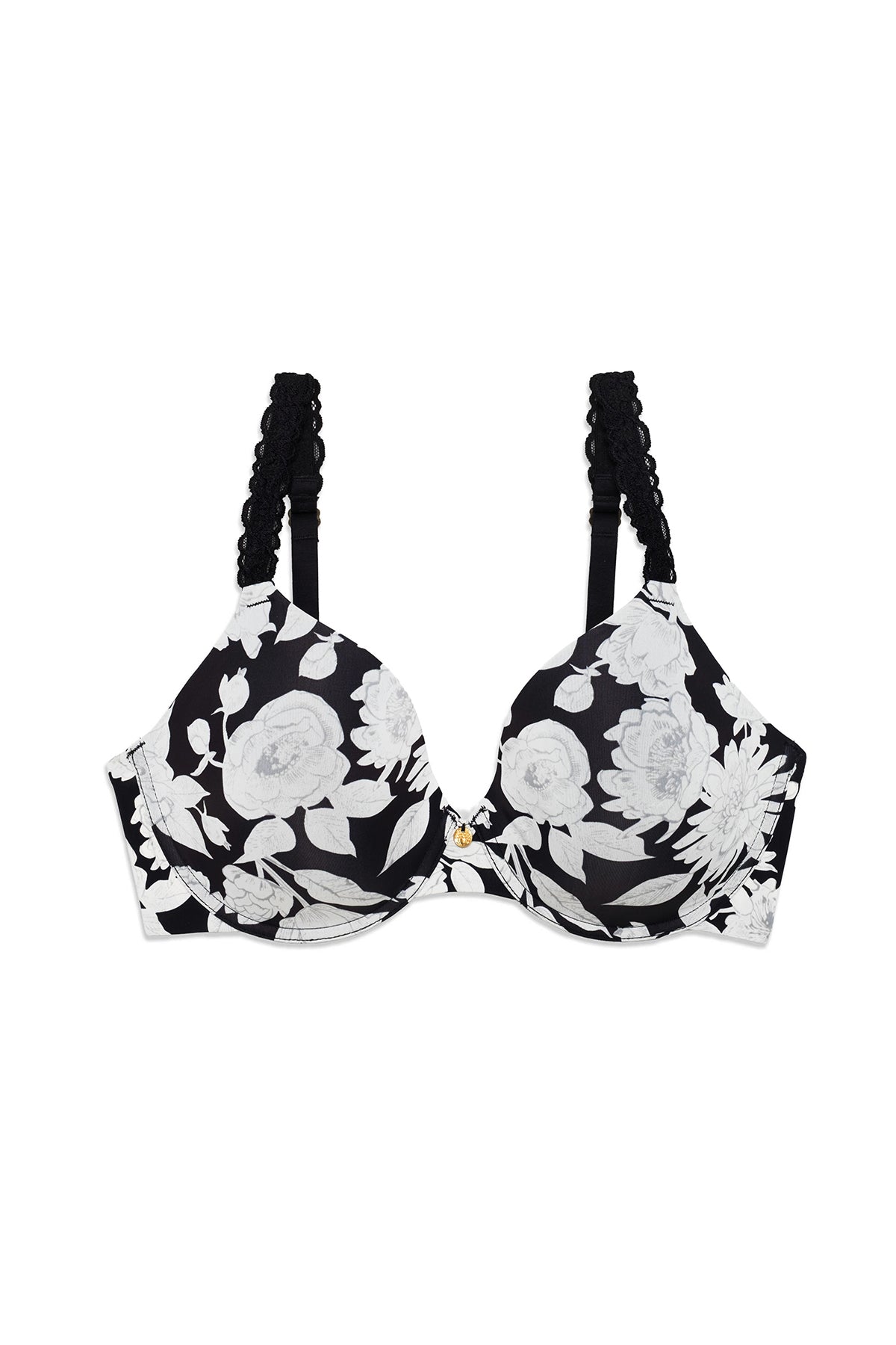 Pure Luxe Custom Coverage Contour Underwire Bra Black Garden Rose Print