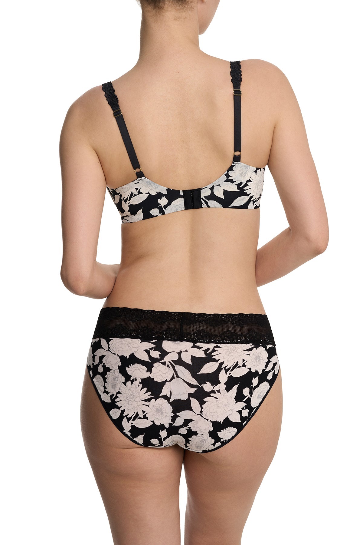 Pure Luxe Custom Coverage Contour Underwire Bra Black Garden Rose Print
