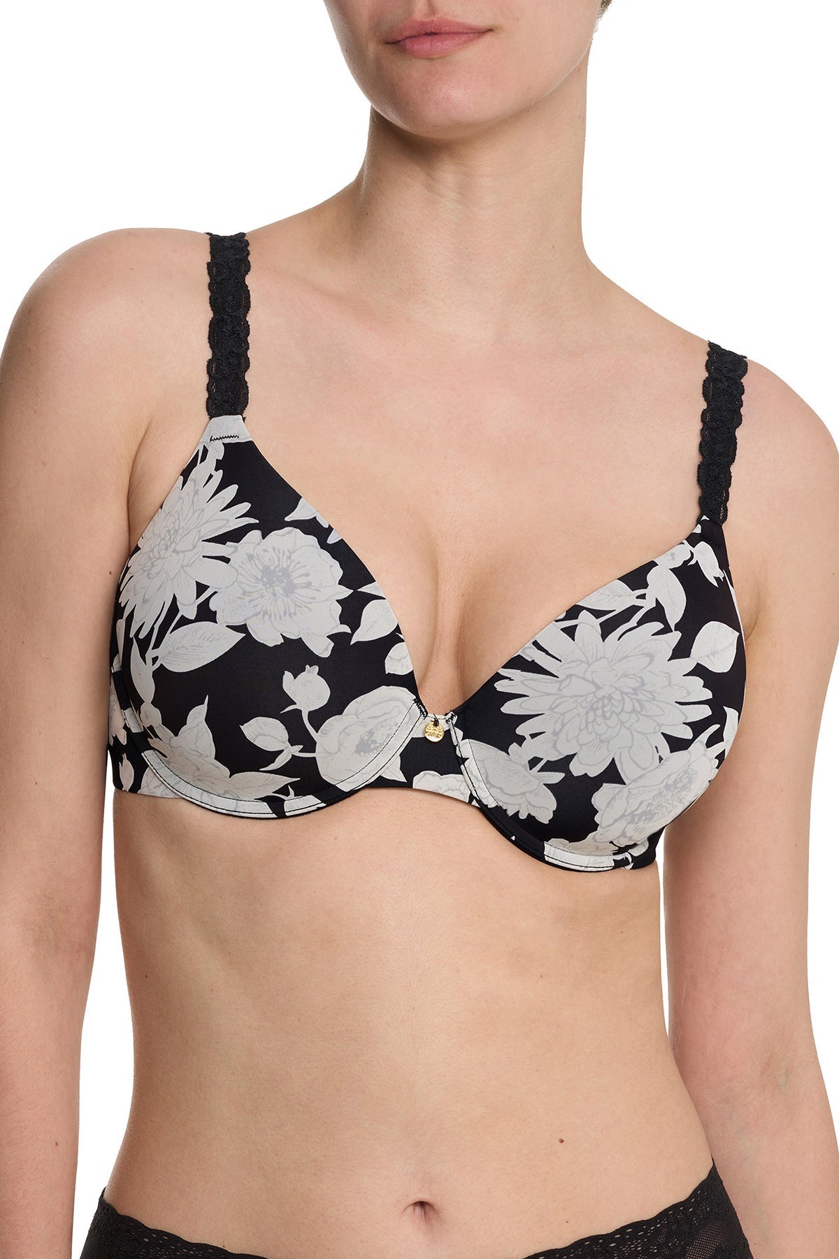 Pure Luxe Custom Coverage Contour Underwire Bra Black Garden Rose Print