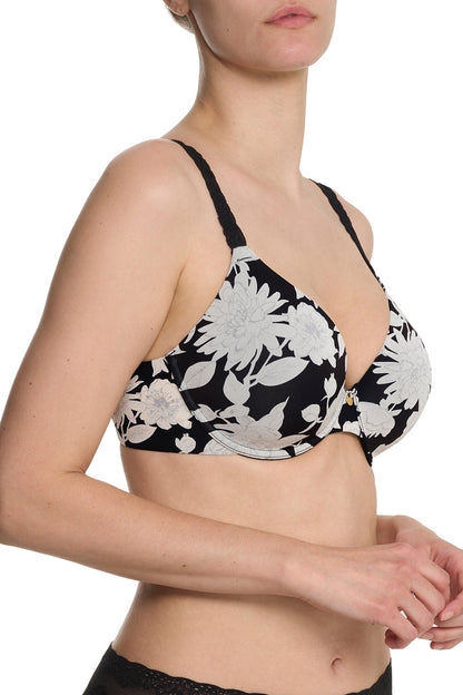 Pure Luxe Custom Coverage Contour Underwire Bra Black Garden Rose Print