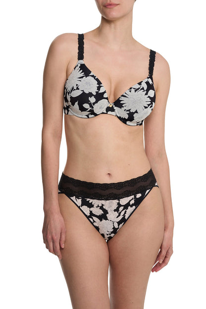 Pure Luxe Custom Coverage Contour Underwire Bra Black Garden Rose Print