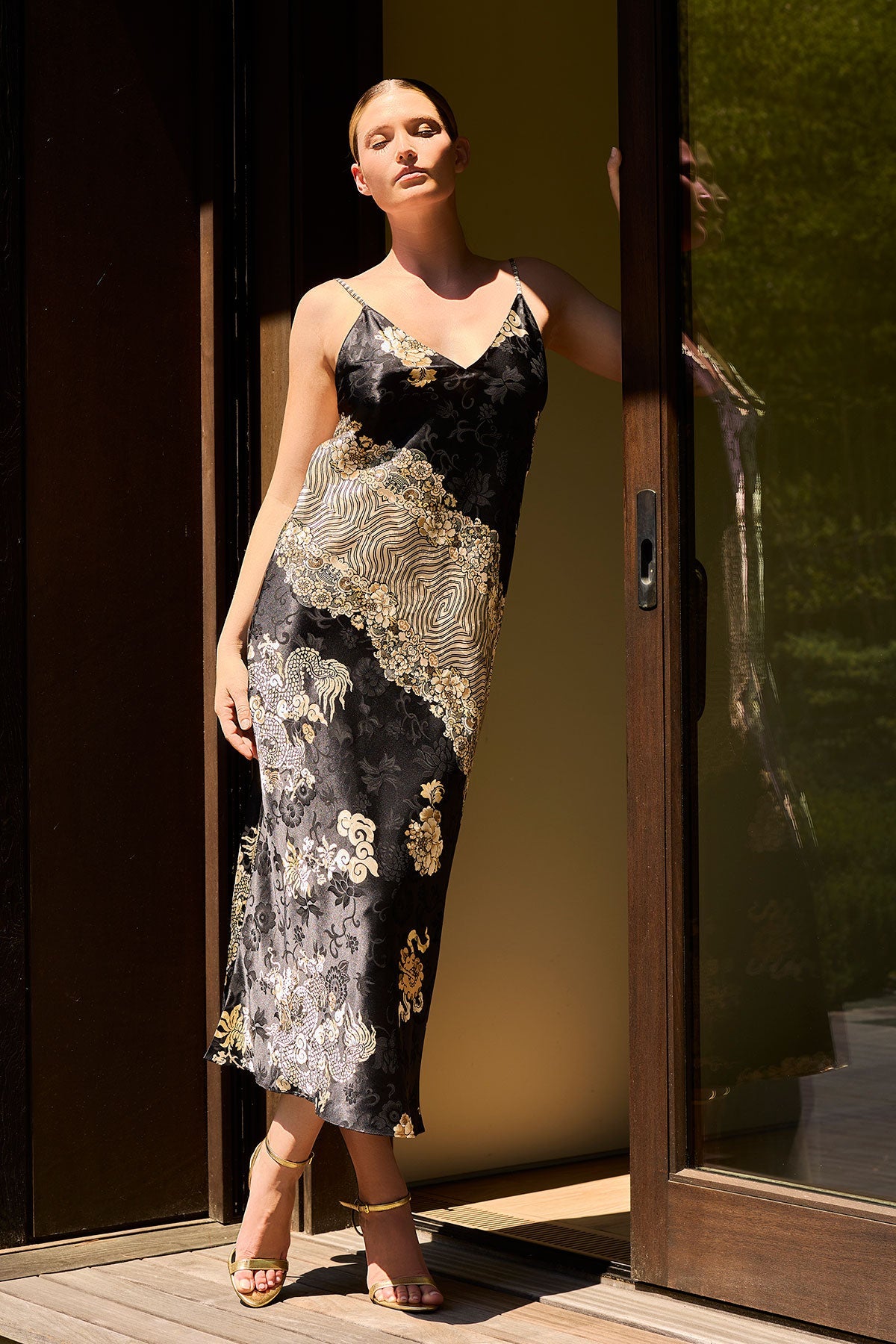 Imperial Dragon Jacquard Slip Dress Black