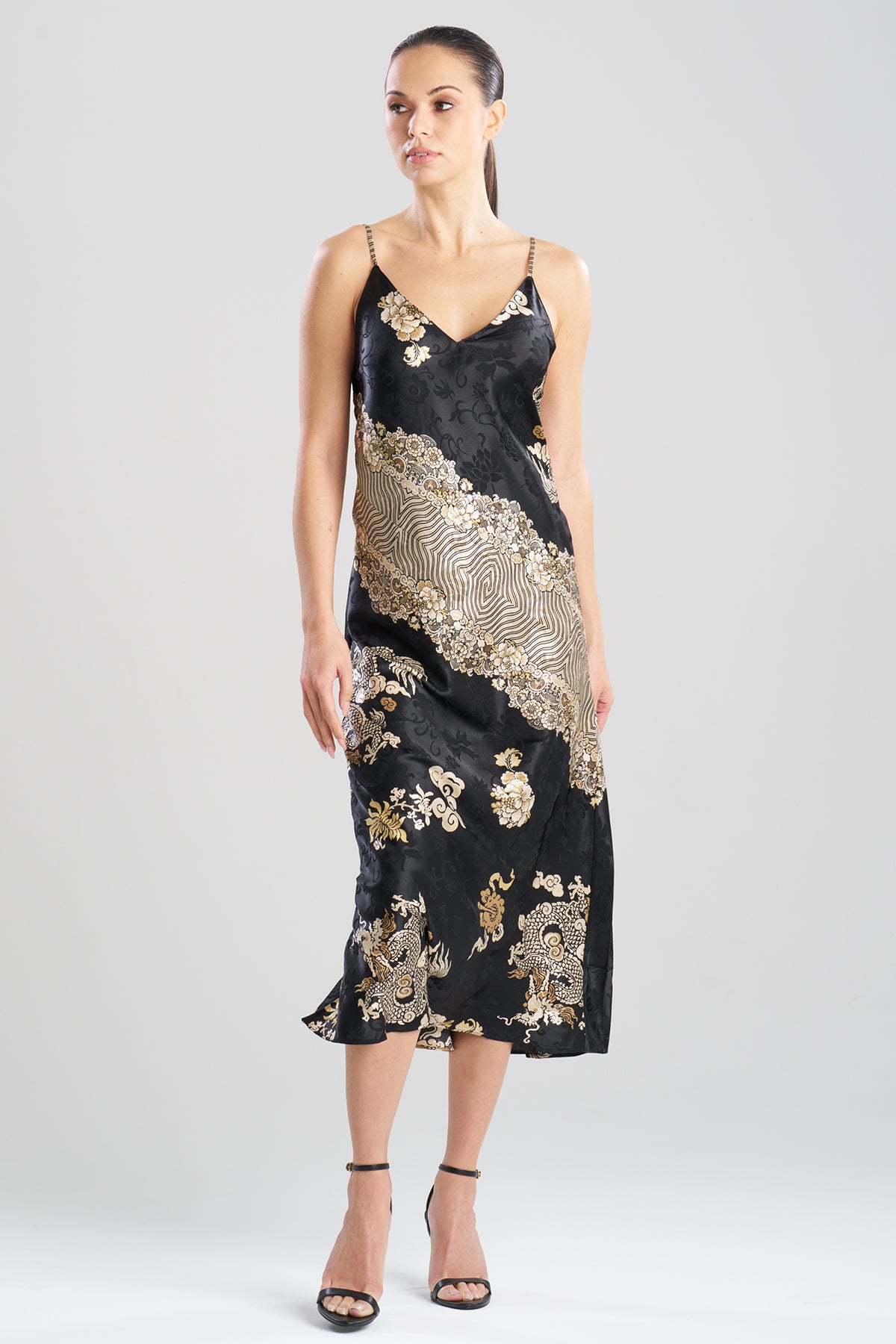Imperial Dragon Jacquard Slip Dress Black