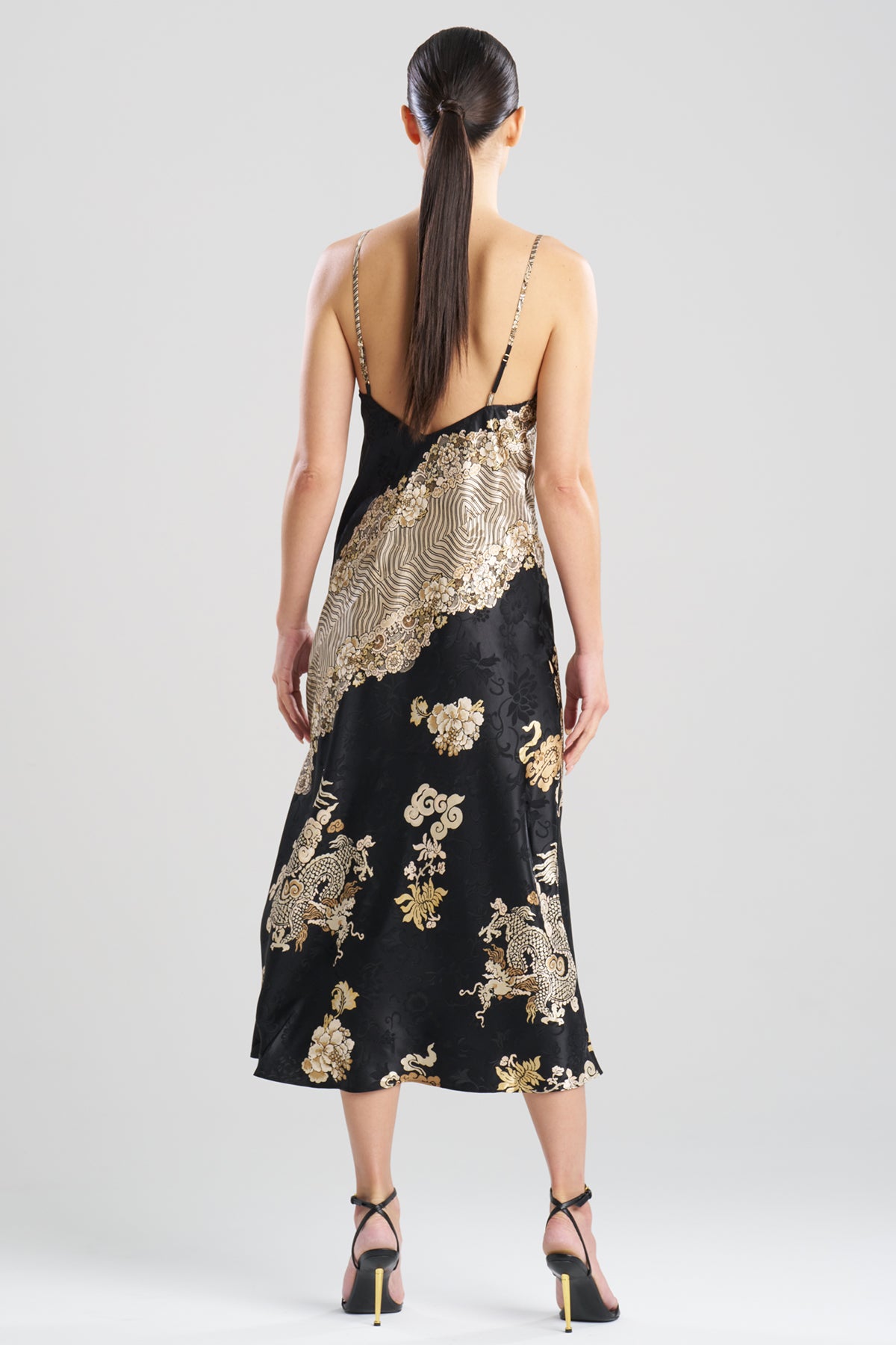 Imperial Dragon Jacquard Slip Dress Black
