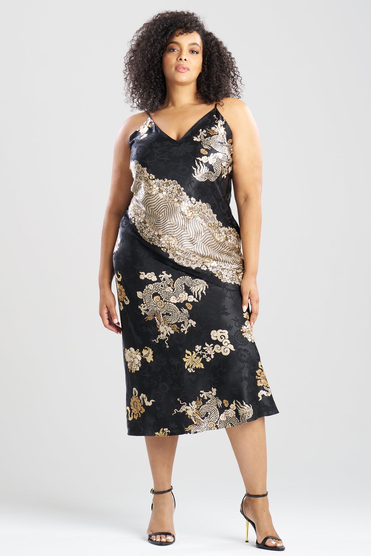 Imperial Dragon Jacquard Slip Dress Black